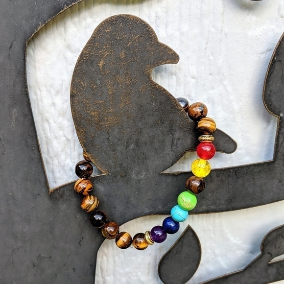 Handmade Jewelry - Sale! 𝅺New Tiger's Eye 7 Chakra Healing Love Stretchy Bracelet